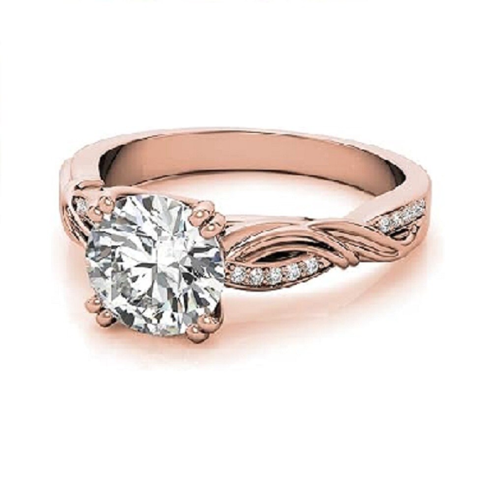 Anillo de compromiso de pareja de moissanita en oro rosa de 14 quilates-3