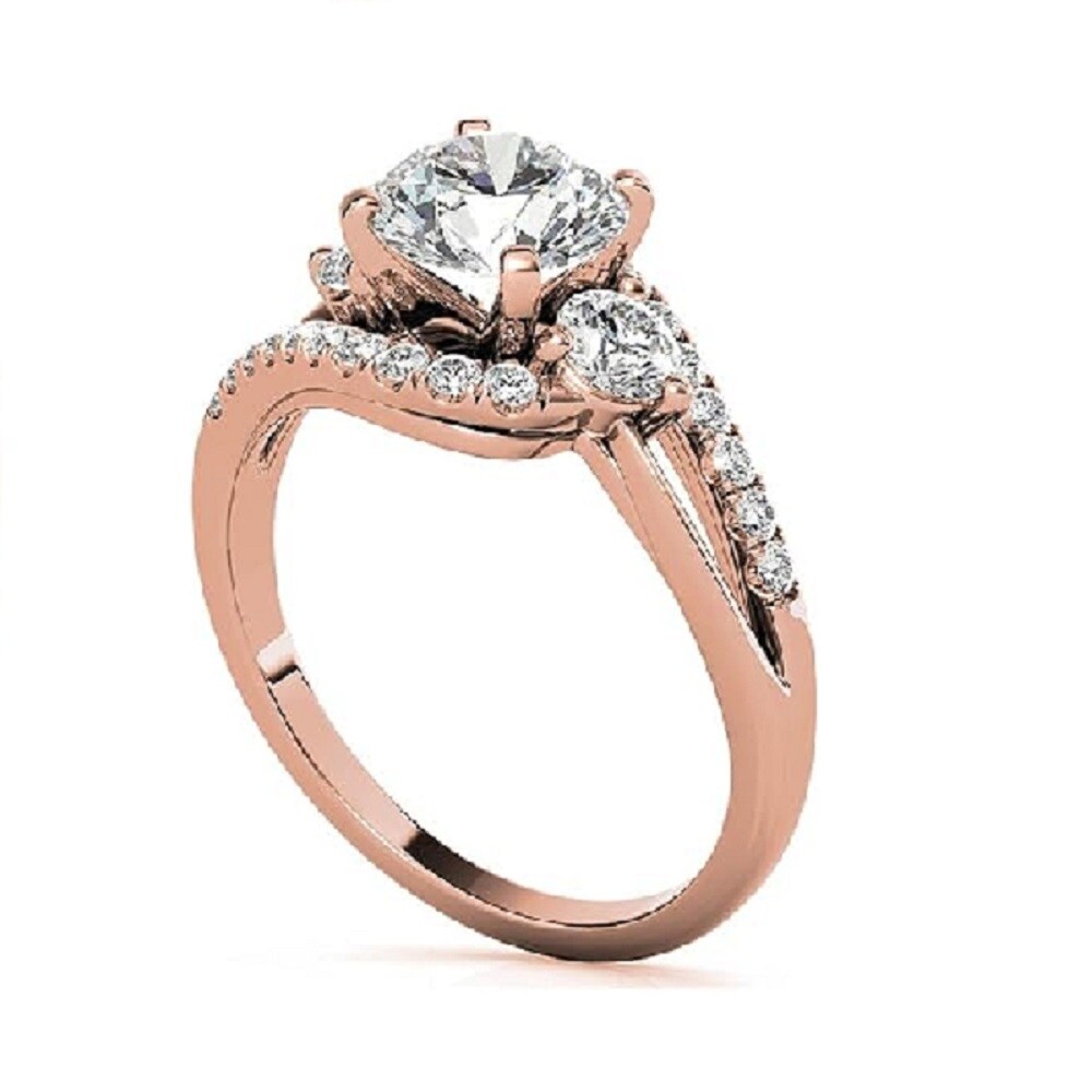 Prata esterlina com anel de noivado de casal Moissanite banhado a ouro rosa-4