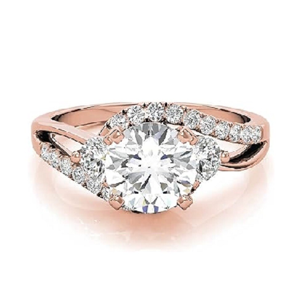 Prata esterlina com anel de noivado de casal Moissanite banhado a ouro rosa-5