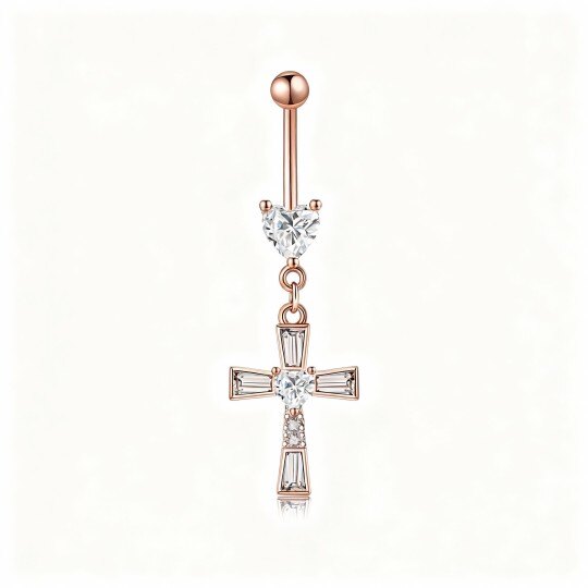10K Rose Gold Moissanite Cross Belly Button Ring