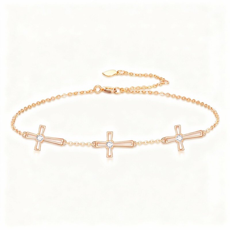 سوار من الذهب الوردي عيار 10 قيراط مرصع بحجر المويسانيت-1