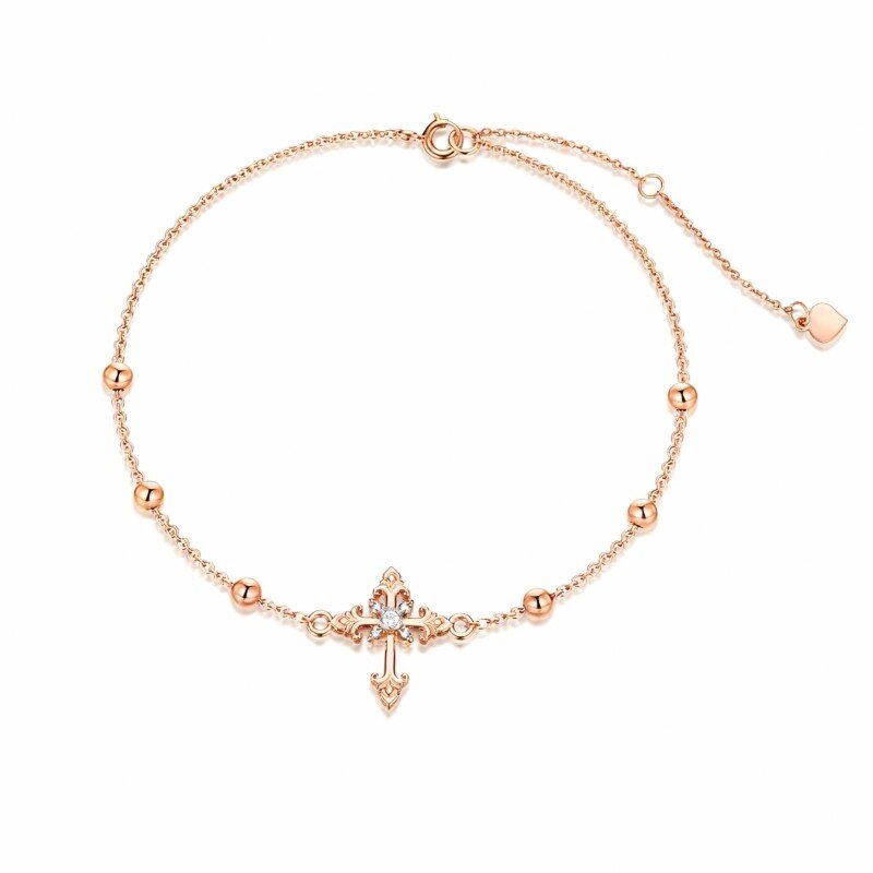 18K Rose Gold Moissanite Cross Charm Bracelet-1