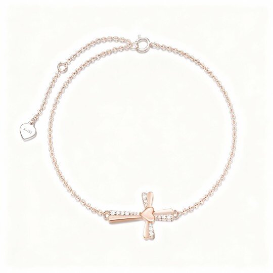 Bracciale con ciondolo a croce in moissanite in oro rosa 10 carati