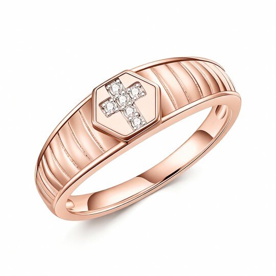 10K Rose Gold Moissanite Cross Engagement Ring for Men