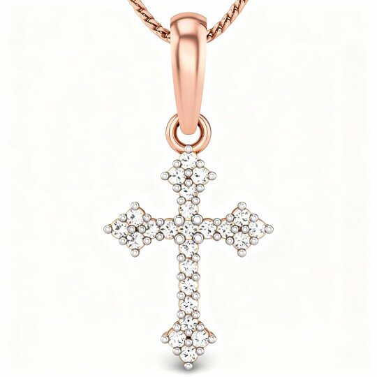 Kreuzanhänger-Halskette aus 10-karätigem Roségold mit Moissanit