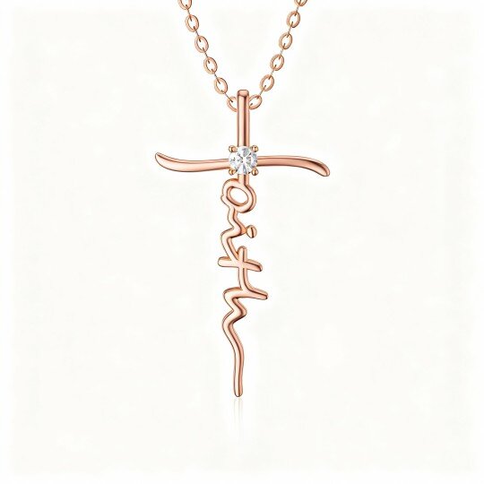 10K Rose Gold Moissanite Cross Pendant Necklace