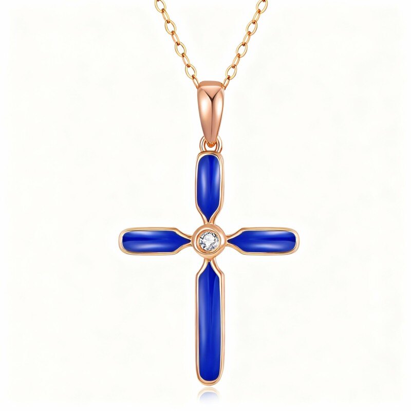 10K Rose Gold Moissanite Cross Pendant Necklace-1