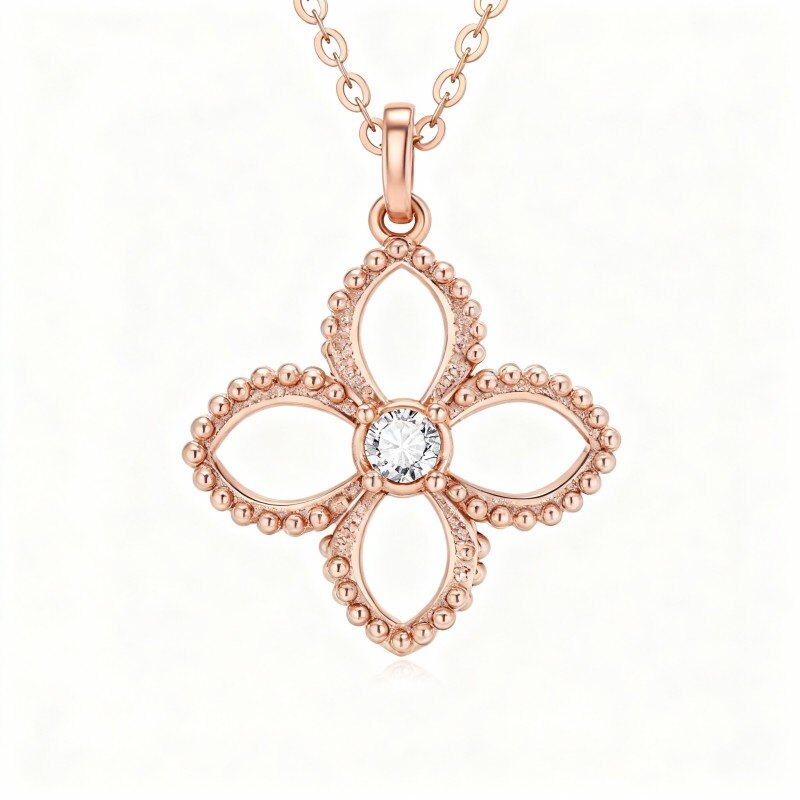 Collar con colgante de cruz de moissanita en oro rosa de 10 quilates-1