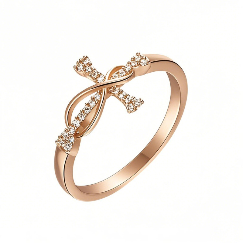10K Rose Gold Moissanite Cross Ring-1