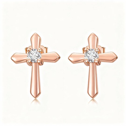 Kolczyki z krzyżykiem z moissanitu 10K różowego złota