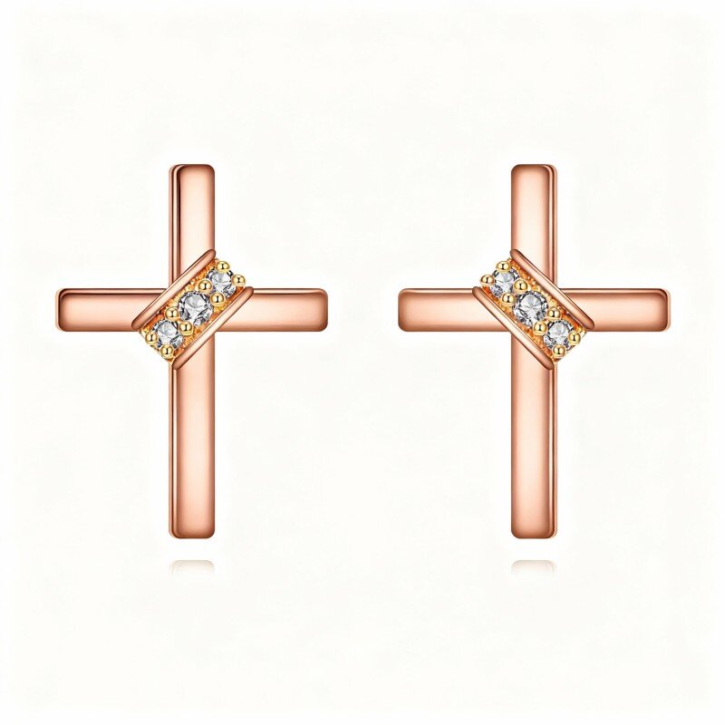 Pendientes de cruz de moissanita en oro rosa de 10 quilates-1