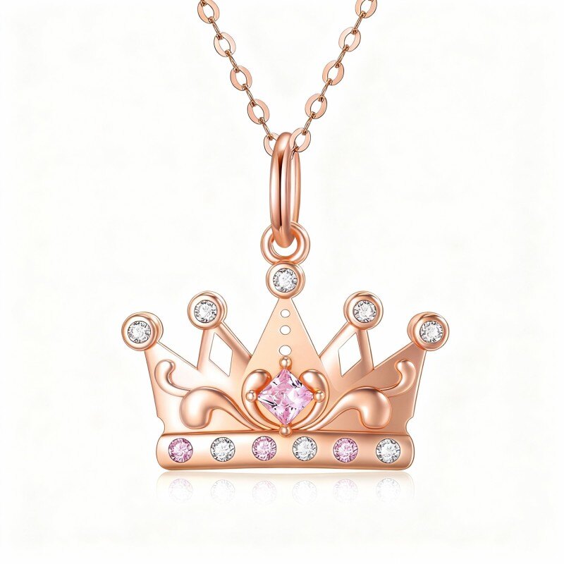 14K Rose Gold Moissanite Crown Pendant Necklace-1