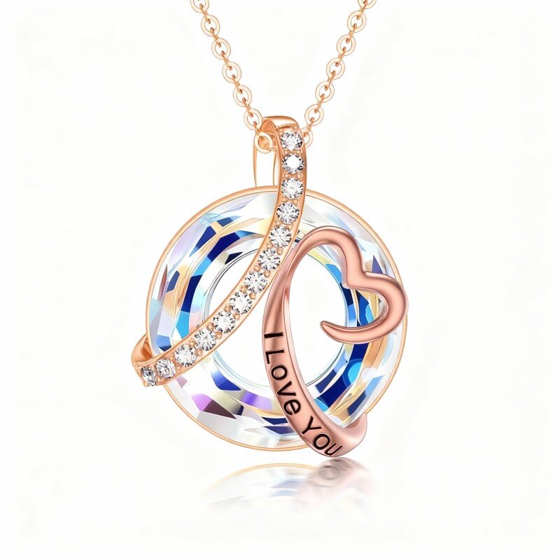 Collana con pendente in oro rosa 14 carati con moissanite e cristallo simbolo dell'infinito-1