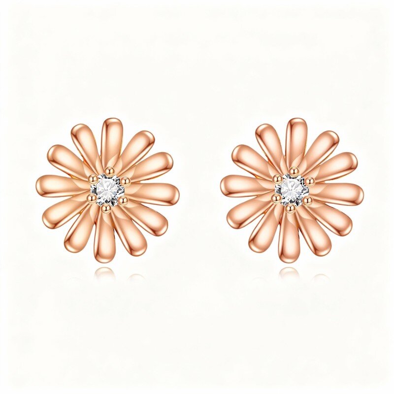 Pendientes de botón de moissanita con forma de margarita en oro rosa de 14 quilates-1