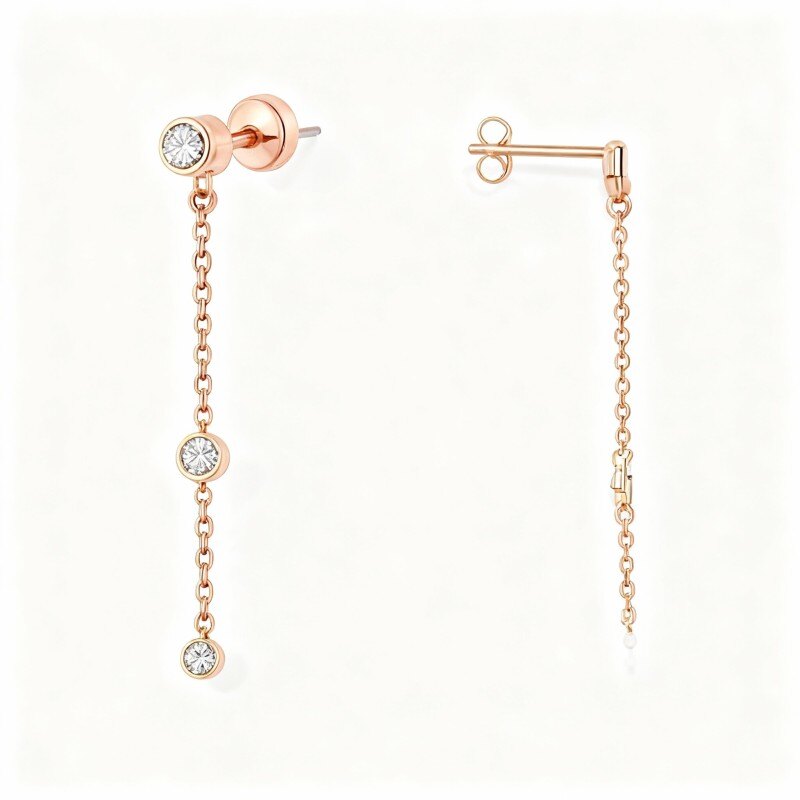 Boucles d'oreilles pendantes en or rose 14 carats et moissanite-1