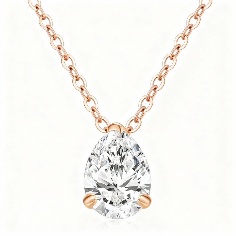 18K Rose Gold Moissanite Drop Shape Pendant Necklace-1