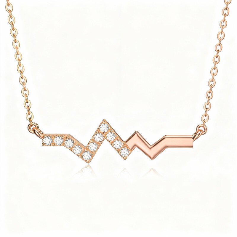 Collar con colgante de electrocardiograma de moissanita en oro rosa de 18 quilates-1