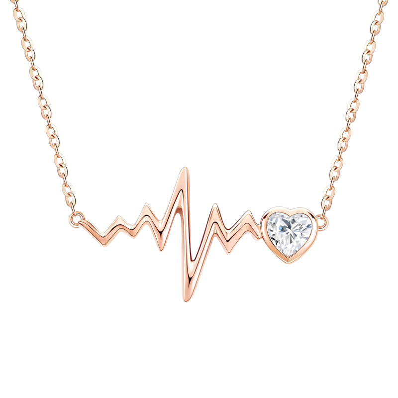 Collar con colgante de electrocardiograma de moissanita en oro rosa de 10 quilates-1