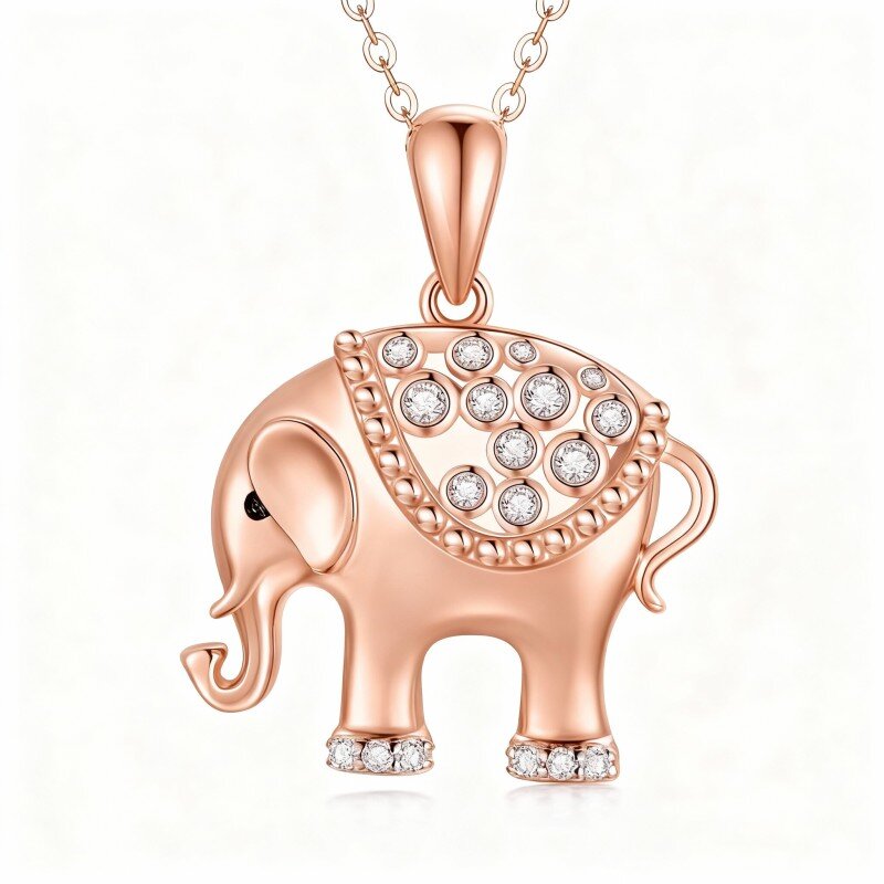 10K Rose Gold Moissanite Elephant Pendant Necklace-5