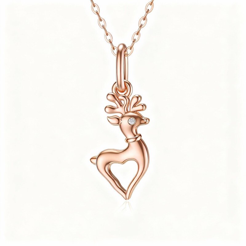 Collar con colgante de alce de moissanita en oro rosa de 18 quilates-1
