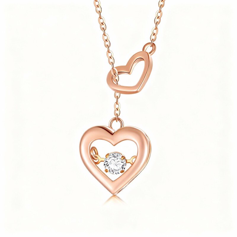 10K Rose Gold Moissanite Heart Adjustable Y Necklace-1