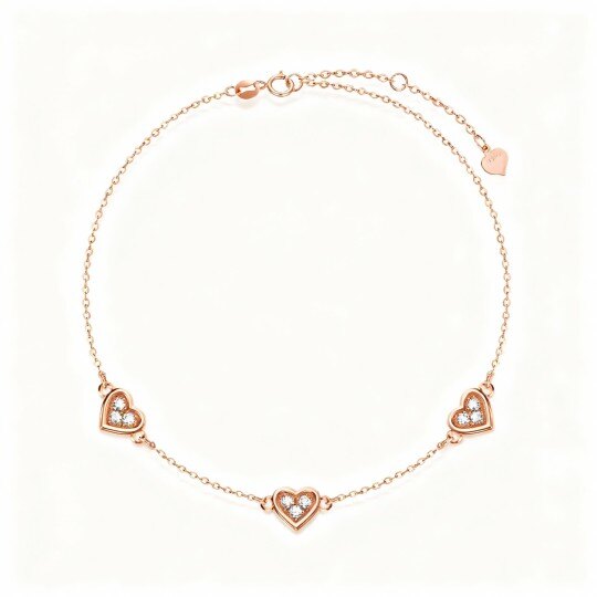 Pulsera de oro rosa de 10 quilates con dije de corazón de moissanita y corazón