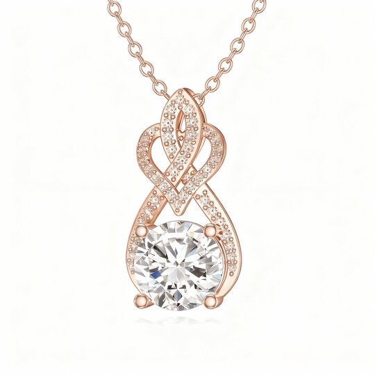 Collier pendentif en or rose 9 carats avec pendentif cœur et symbole de l'infini en moissanite