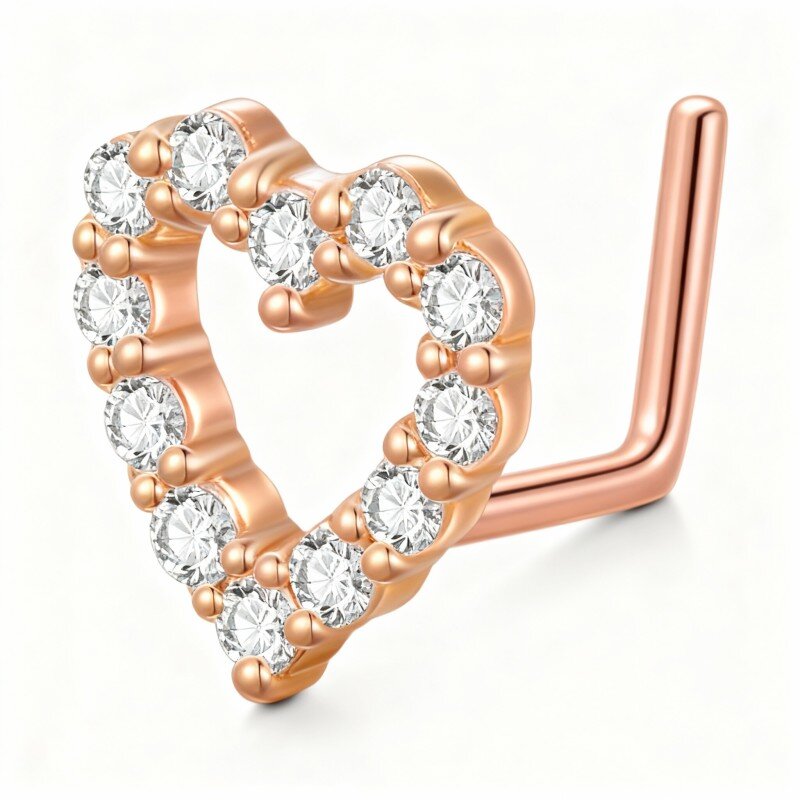 14K Rose Gold Moissanite Heart Nose Ring-1