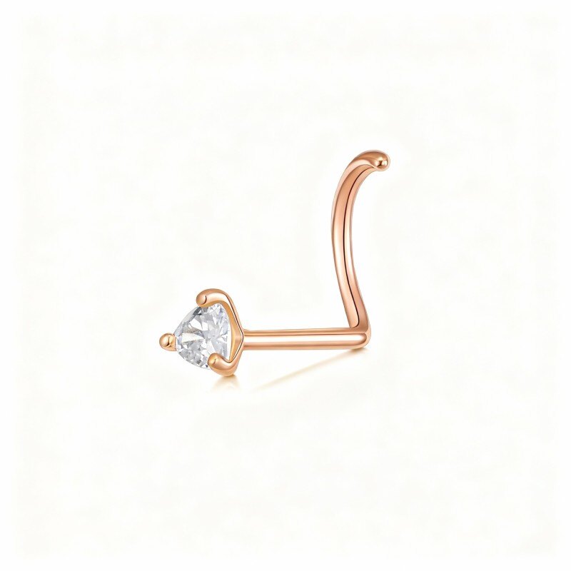 18K Rose Gold Moissanite Heart Nose Ring-1
