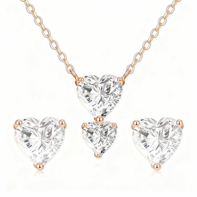 Collier pendentif cœur en or rose 18 carats et moissanite-1