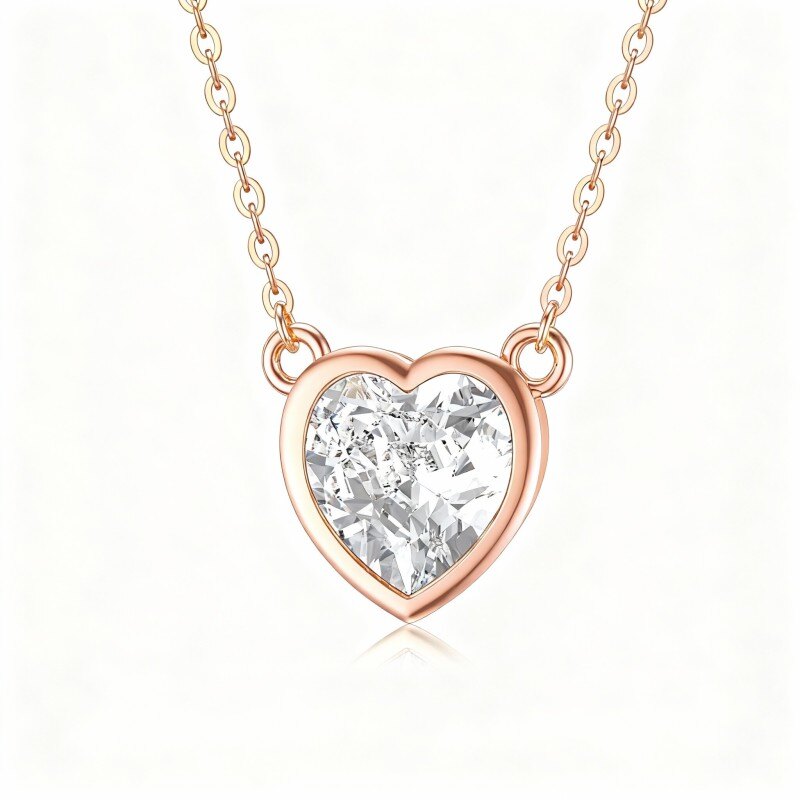 14K Rose Gold Moissanite Heart Pendant Necklace-1