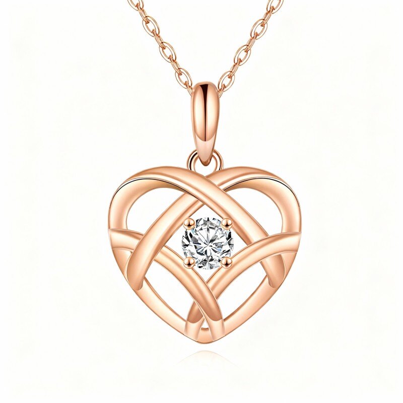 18K Rose Gold Moissanite Heart Pendant Necklace-1