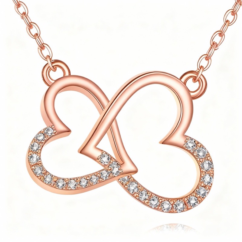 Collier pendentif cœur en or rose 18 carats et moissanite-1