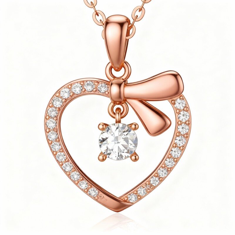 14K Rose Gold Moissanite Heart Pendant Necklace-1