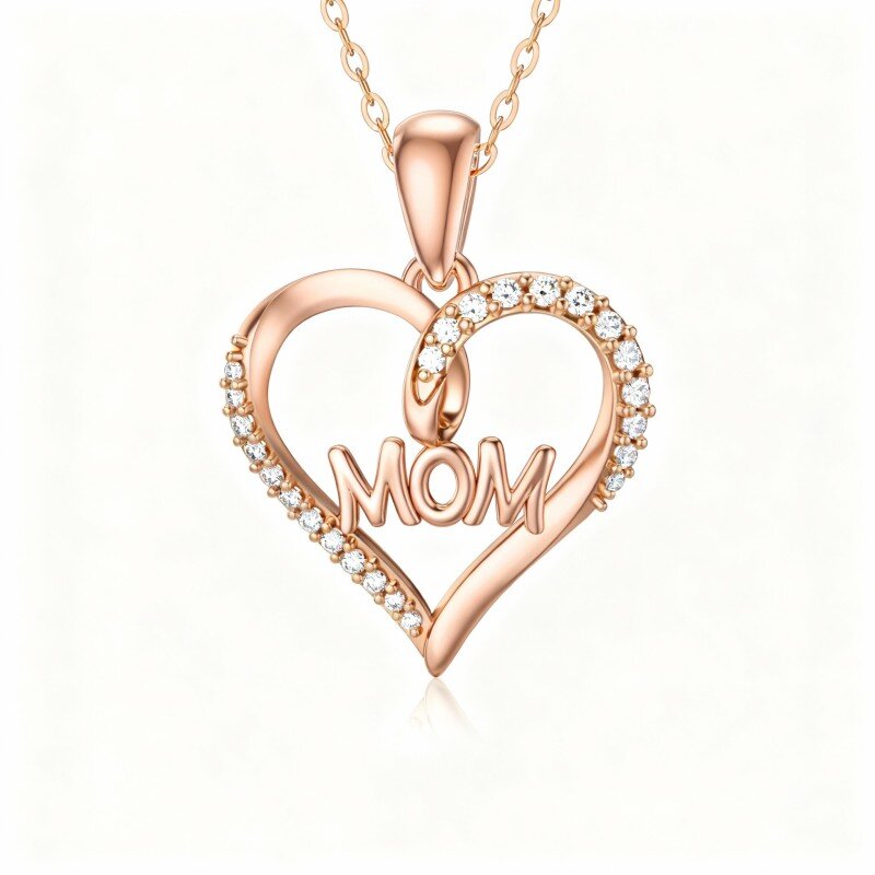 14K Rose Gold Moissanite Heart Pendant Necklace-1