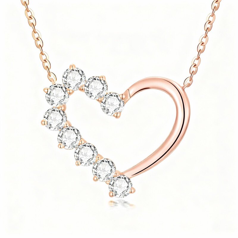 Naszyjnik z wisiorkiem w kształcie serca z 14-karatowego różowego złota z moissanitem-1