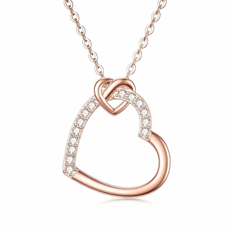 Colar com pendente coração em moissanita em ouro rosa 10K-14