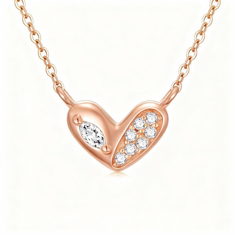 Collier pendentif cœur en or rose 14 carats et moissanite-1