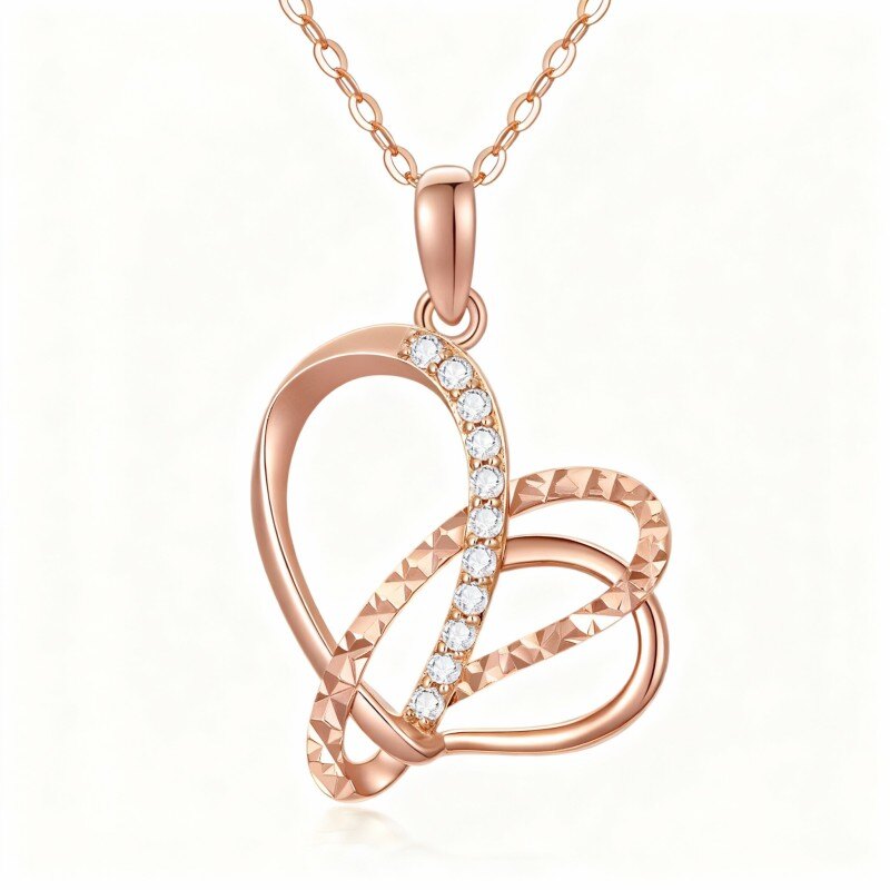 14Kローズゴールド モアッサナイト ハートペンダントネックレス-1