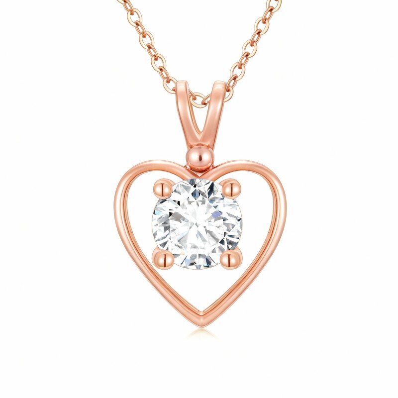 Collar con colgante de corazón de moissanita en oro rosa de 14 quilates-1