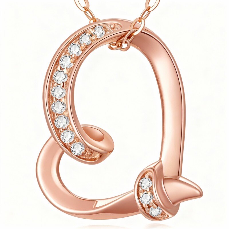 10K Rose Gold Moissanite Heart Pendant Necklace-1