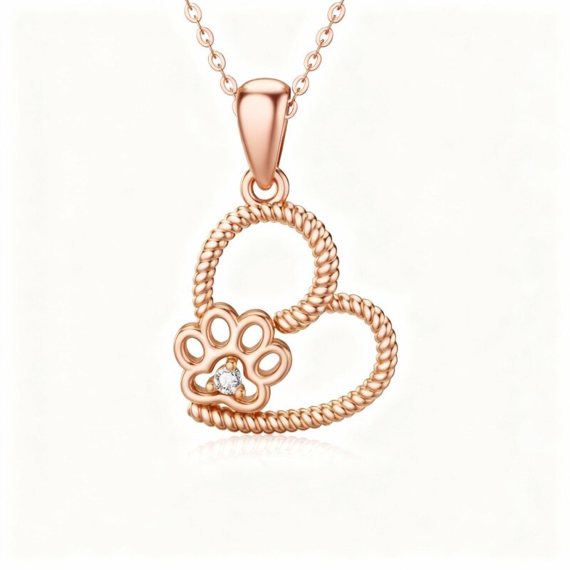 Collar con colgante de corazón de moissanita en oro rosa de 18 quilates-1