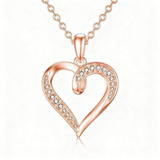 Collier pendentif cœur en or rose 10 carats et moissanite