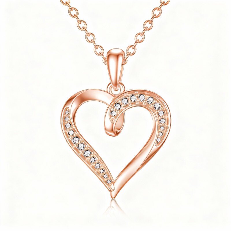10K Rose Gold Moissanite Heart Pendant Necklace-20