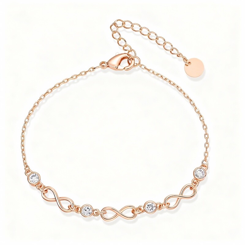 10K Rose Gold Moissanite Infinity Symbol Charm Bracelet-1