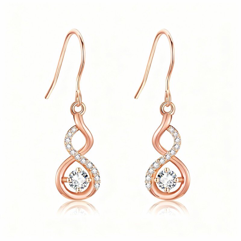 Pendientes colgantes con símbolo de infinito y moissanita en oro rosa de 10 quilates-1
