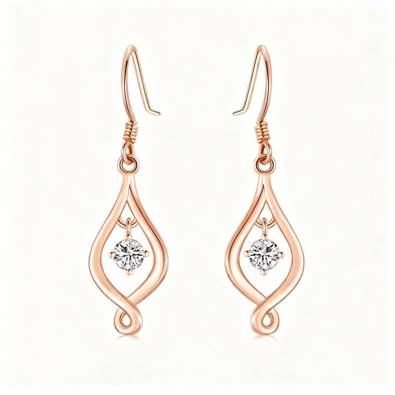 14K Rose Gold Moissanite Infinity Symbol Drop Earrings-1