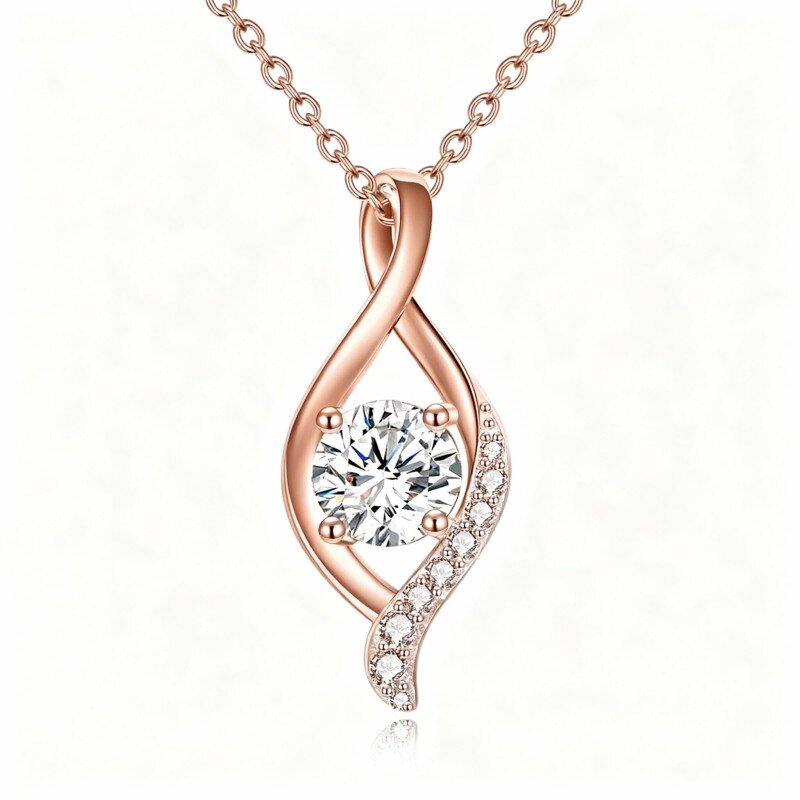 10K Rose Gold Cubic Zirconia & Moissanite Infinity Symbol Pendant Necklace-5