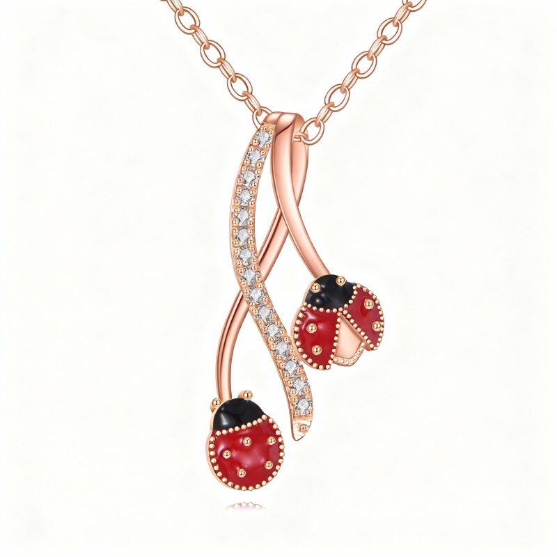 14K Rose Gold Moissanite Ladybug Pendant Necklace-1