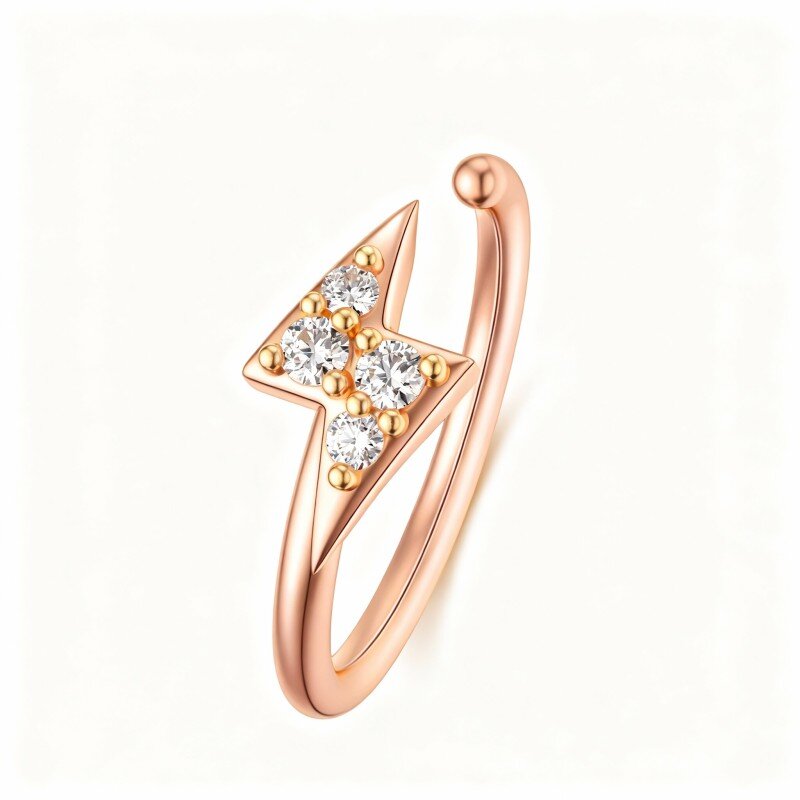 Piercing de nariz em forma de raio com moissanita em ouro rosa 10K-1